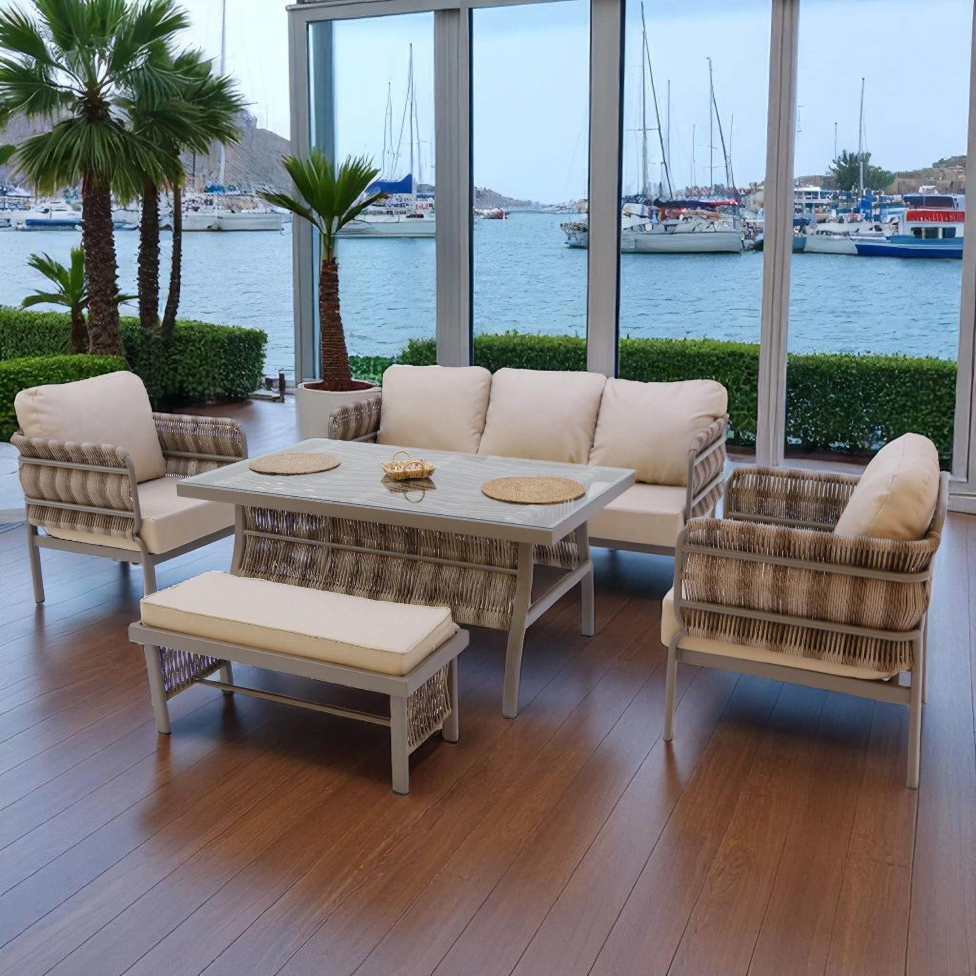 Lizbon  Üçlü Rattan Bahçe Oturma Grubu | 3+1+1+Sehpalı Bahçe Takımı - Önizleme 2