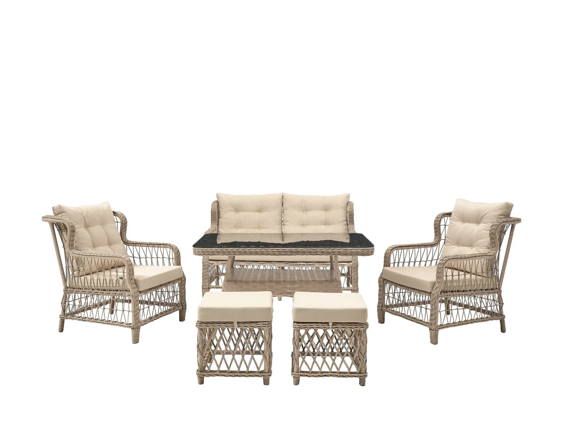 Lara ikili bahçe takımı puflu 