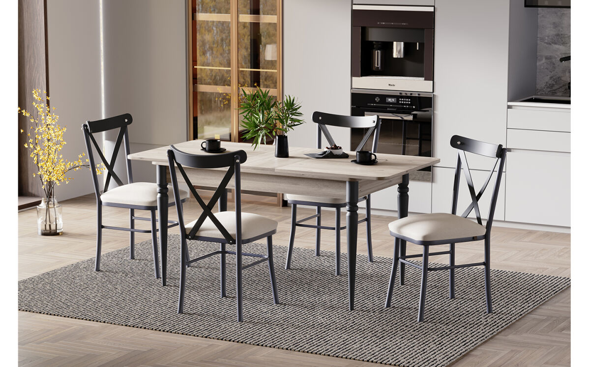 Alf Country Siyah Mutfak Masası Takımı 